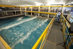 Marine Building opening by HRH Prince Philip The Duke of Edinburgh.
Alexis Kirk performing his piece of music using waves and water in the wave tank. *** Local Caption *** Marine Building opening by Prince Philip